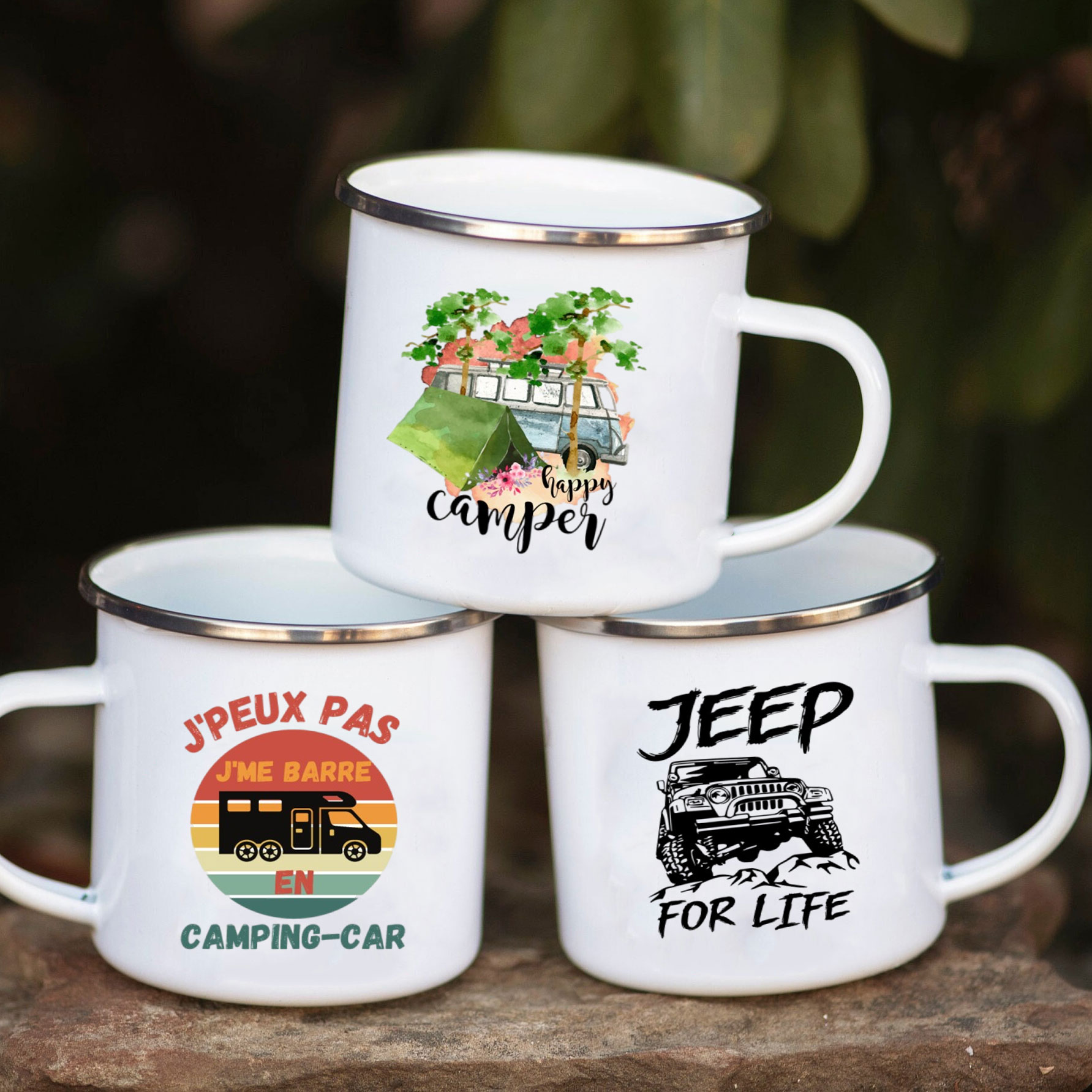 Outdoor Adventure Travel - Mug Enamel Mobil Kemah Petualangan Bersama
